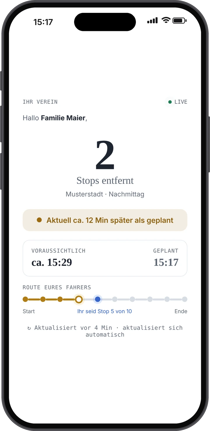 Live-Status auf dem iPhone: verbleibende Stopps und ungefähre Ankunftszeit